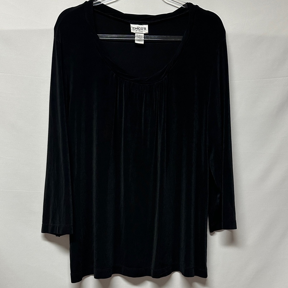 Chico's Travelers Women's Twisted Collar Black Top XL